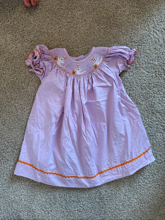 Pleats & Stitches Other - 12M Lilac Smocked Girls' Dress with Halloween Ghost Embroidery
